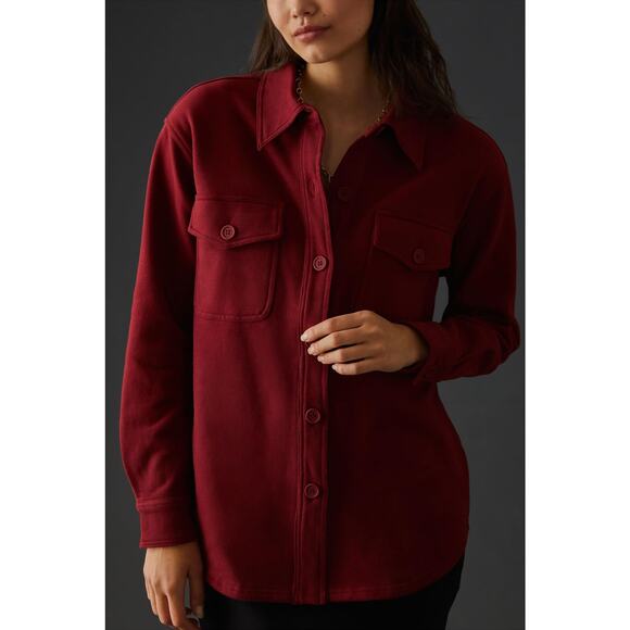 Good American Sueded Fleece 100% Cotton Shacket in Team Cardinal S/M NWT - Picture 2 of 11